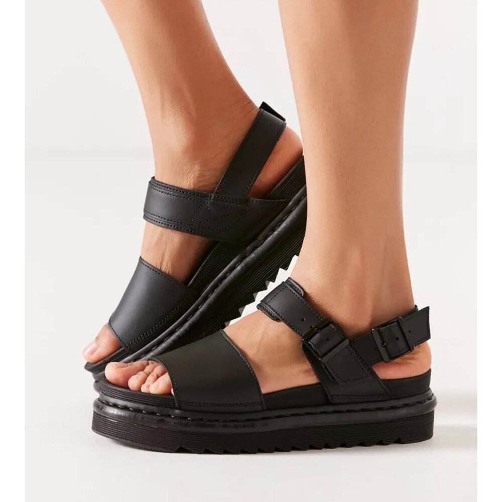 Dr. Martens Black Leather Platform Sandals